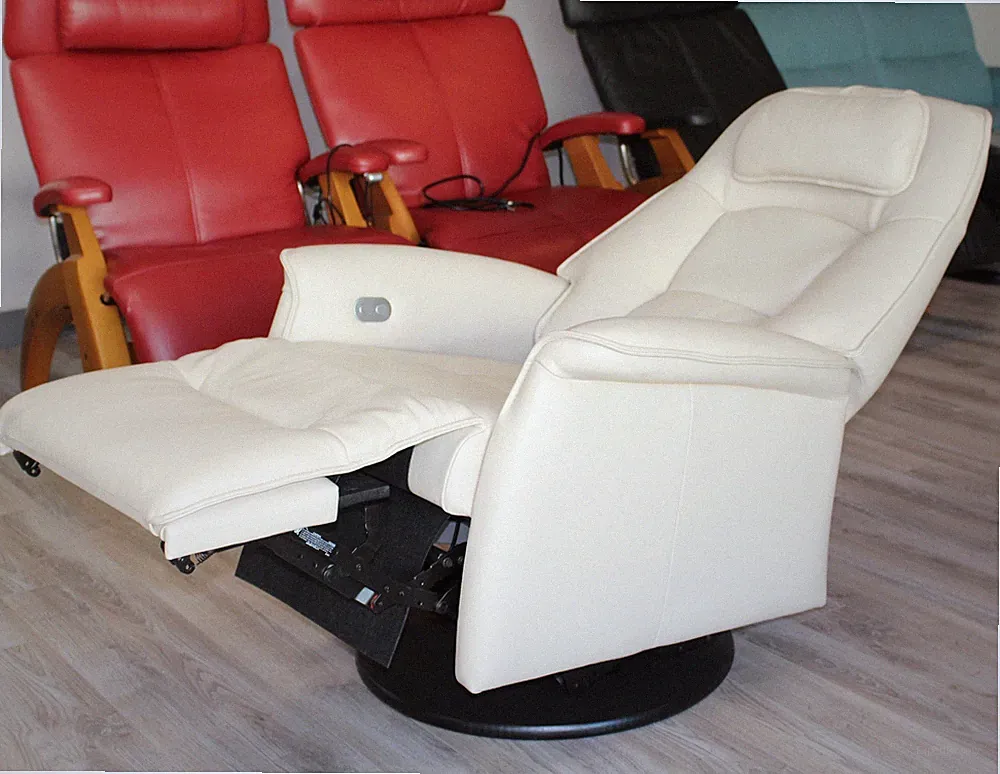 Small Fjords Stockholm Swing Relaxer Power Electric Recliner Chair Latte Leather