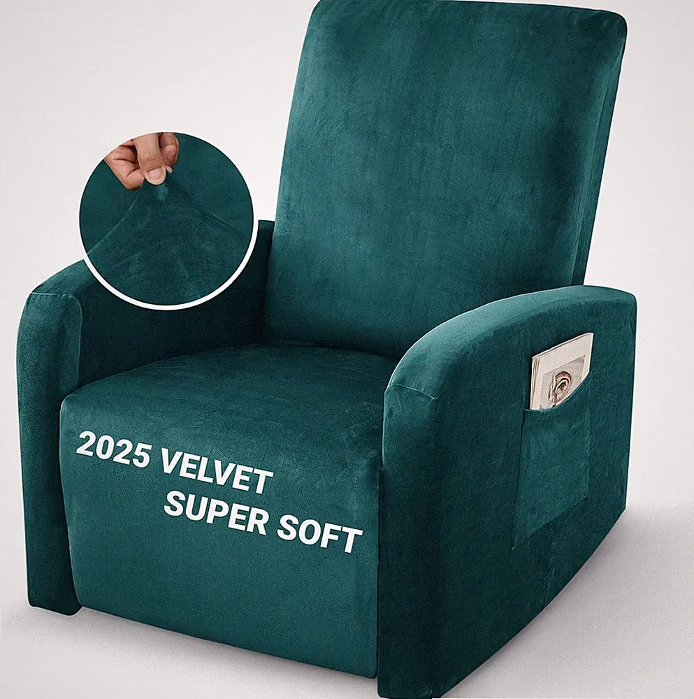 Luxury Velvet Recliner Cover Set - Soft, Stretchable & Washable (Blackish Green)