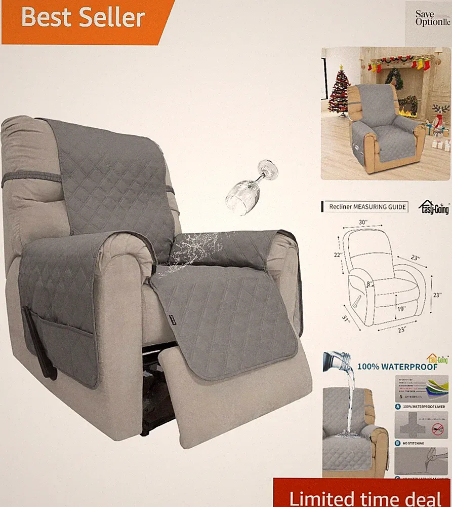 Sofa Slipcover Waterproof Recliner Chair Cover Non-Slip Fabric Couch Cover fo...