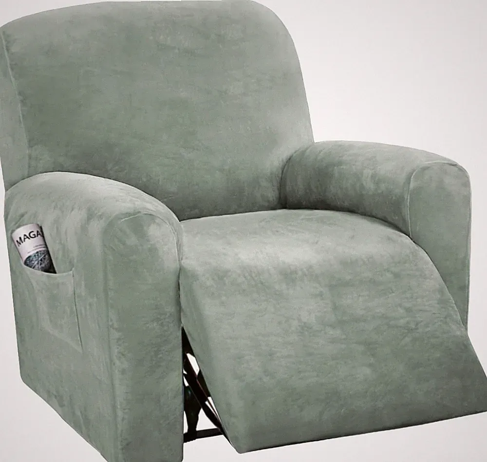 Velvet Stretch Recliner Chair Covers - 4-Piece Set, Small, Sea Grass